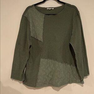 Elegant Olive Patchwork Long Sleeve Top